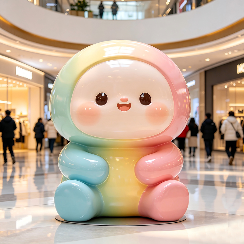 Escultura de Ornamento Freestanding de FRP de Bebê Cartoon Fofo, Escultura de Ponto Viral para Janela de Shopping e Decoração de Atriun com Roupa Macia