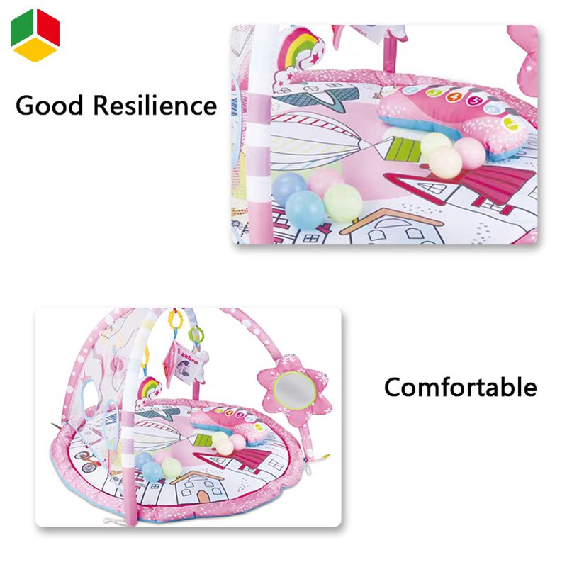 Tapete de Brincar Confortável QS para Bebês e Ginásio de Atividades para Crianças com Bom Tecido de Resiliência Rosa com 10PCS Brinquedos de Bolas do Oceano
