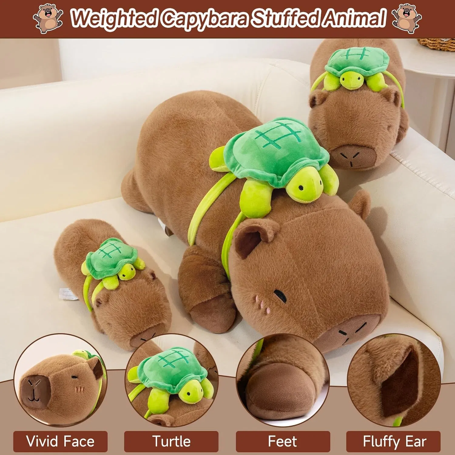 Animais de Pelúcia Pesados Ibay Capivara Pelúcia Capivara Pesada com Mochila de Tartaruga Brinquedo de Almofada Macia para Crianças e Adultos Presente de Aniversário Dia dos Namorados