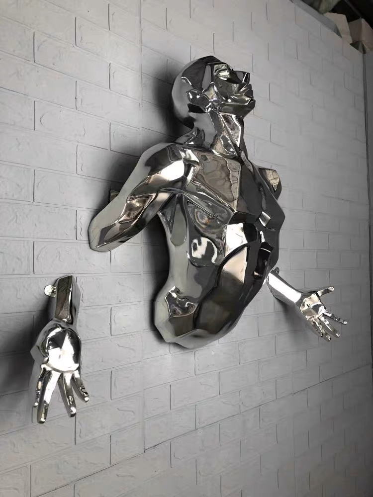 Espelho 3D Escultura de Parede Moderna do Corpo Humano em Aço Inoxidável