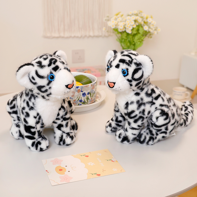 Brinquedo de Bebê Realista Leopardo da Neve em Algodão Orgânico Boneco de Pelúcia Animal para Presente de Aniversário