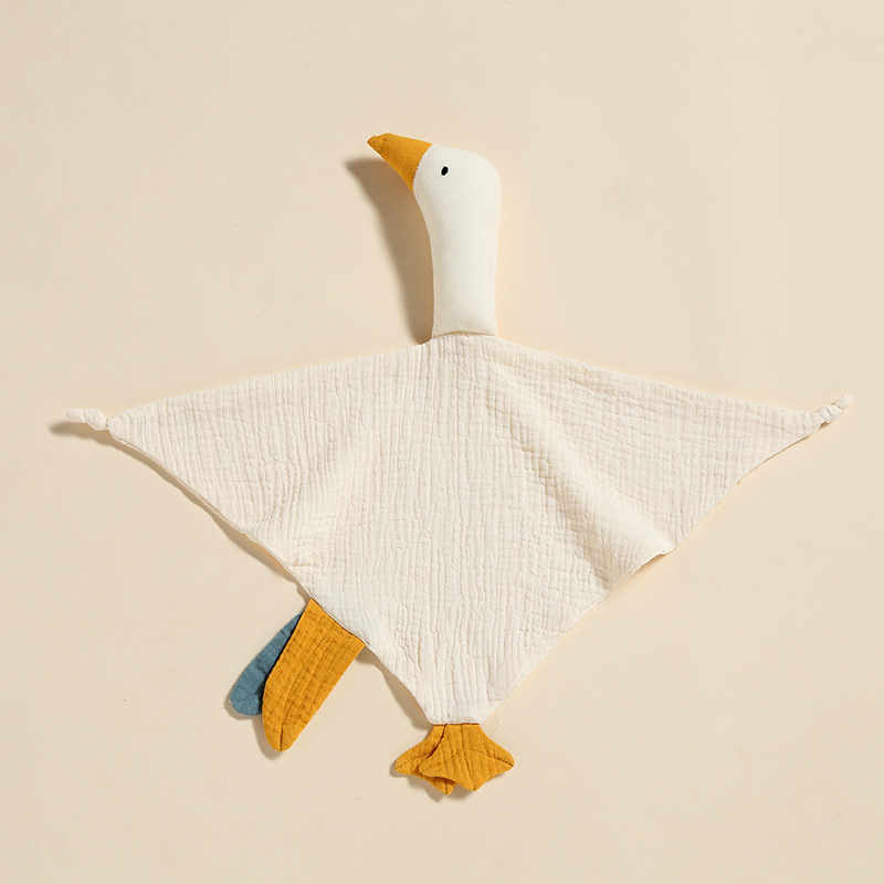 Atacado Super Macio Plush Bordado 100% Algodão Orgânico Muslin Ganso Cobertor de Segurança Macio Animal Comforter Toalha de Saliva Brinquedo