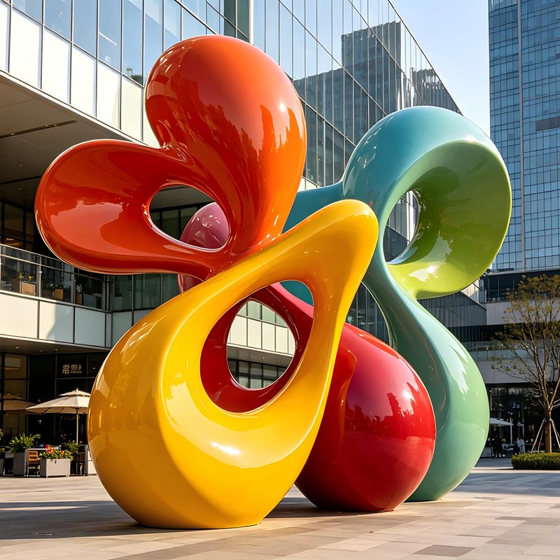 Escultura Abstrata em Forma de Pétala Multicolorida e Brilhante em FRP, Escultura de Flor em Fibra de Vidro Feita à Mão, Ornamentos de Decoração Suave para Átrios de Shoppings e Vilas de Férias