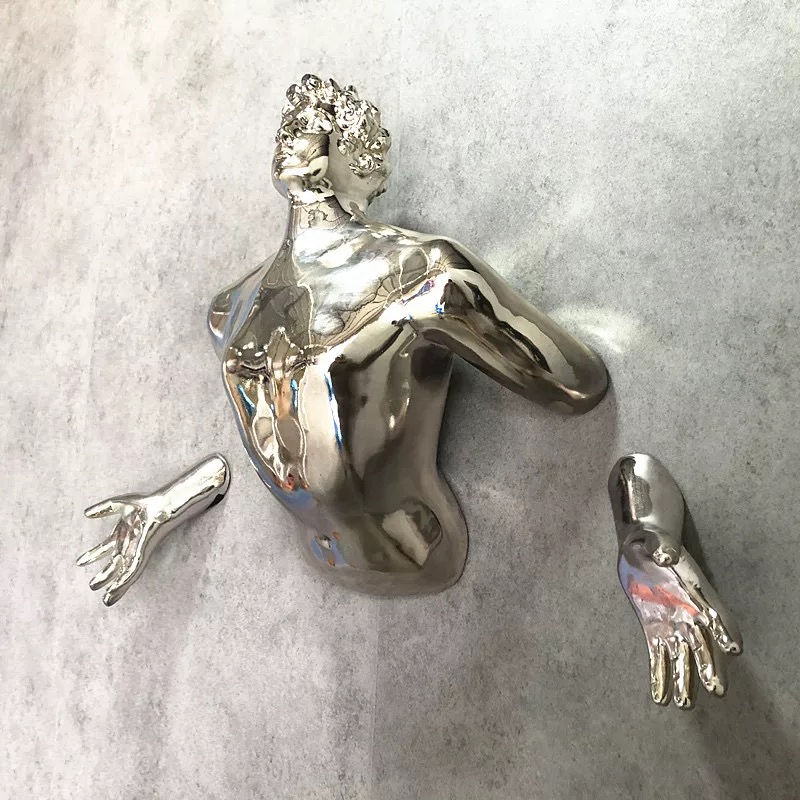 Espelho 3D Escultura de Parede Moderna do Corpo Humano em Aço Inoxidável