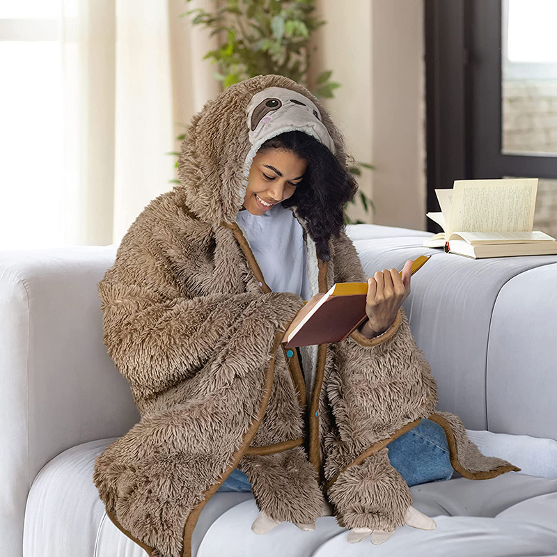 Manta com Capuz Sloth para Adultos Fluffy Super Macia Pelagem Falsa Fuzzy Quente Confortável Plush Pelúcia Fleece Sherpa Hoodie Cobertor Capa Envolvente