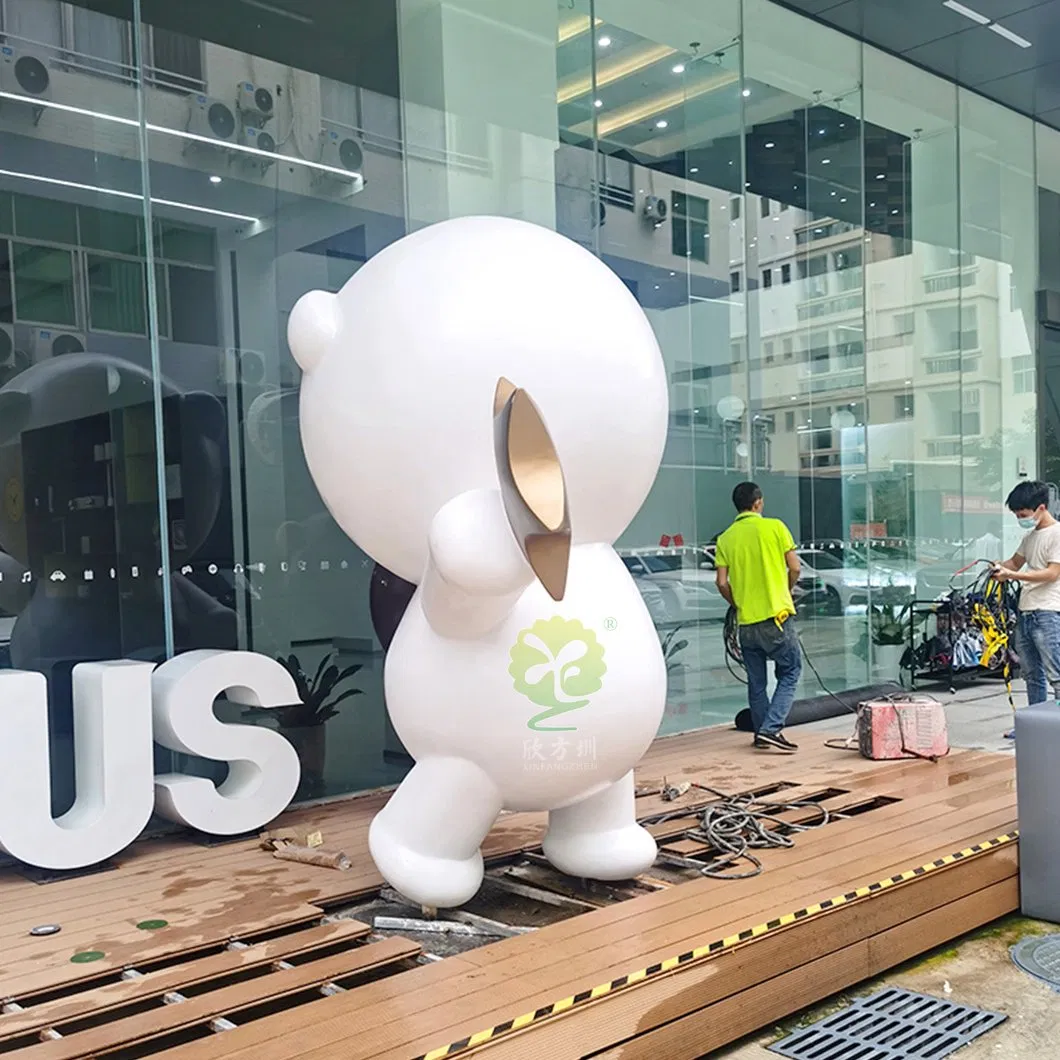 Escultura de boneco de cartoon em vidro e aço, decoração suave para shopping, ornamentos