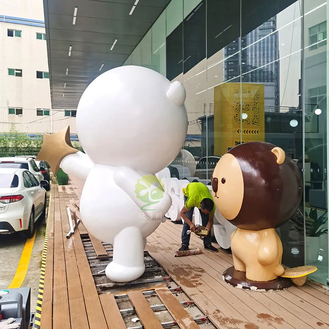 Escultura de boneco de cartoon em vidro e aço, decoração suave para shopping, ornamentos