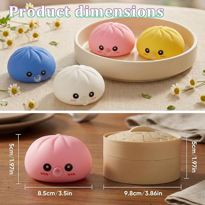 Caixa de Mistério de Bolinho - Bolinho Macio com Função de Fazer Bolhas, Brinquedo Antiestresse de Pão Bao, Brinquedo Sensorial Macio para Apertar com Caixa de Vapor