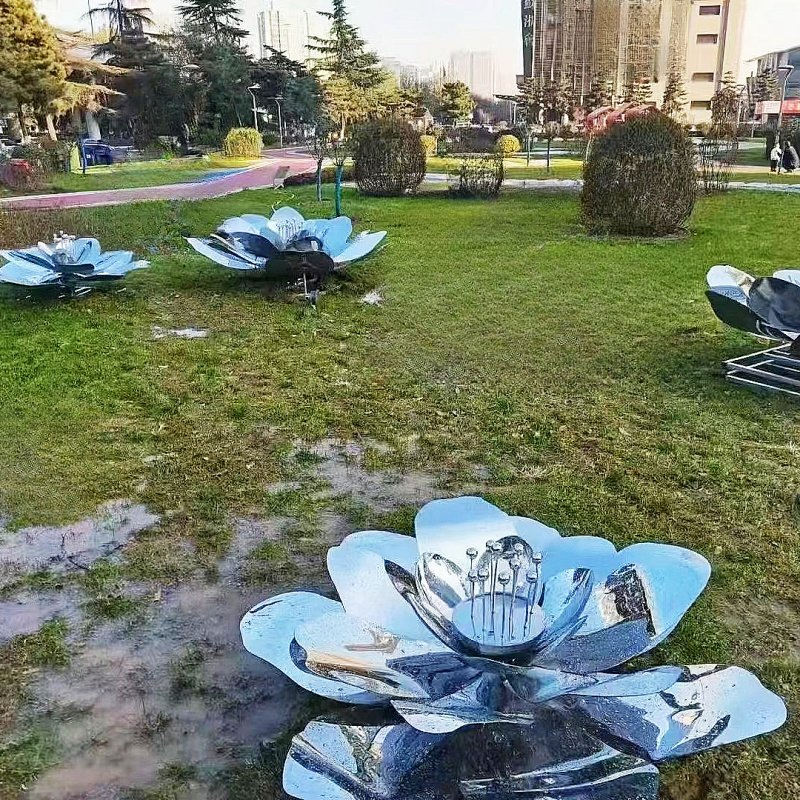 Escultura de Flor de Lótus em Aço Inoxidável para Decoração de Piscina no Jardim