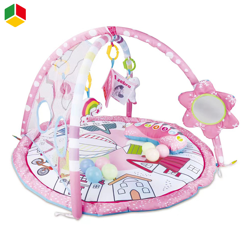 Tapete de Brincar Confortável QS para Bebês e Ginásio de Atividades para Crianças com Bom Tecido de Resiliência Rosa com 10PCS Brinquedos de Bolas do Oceano