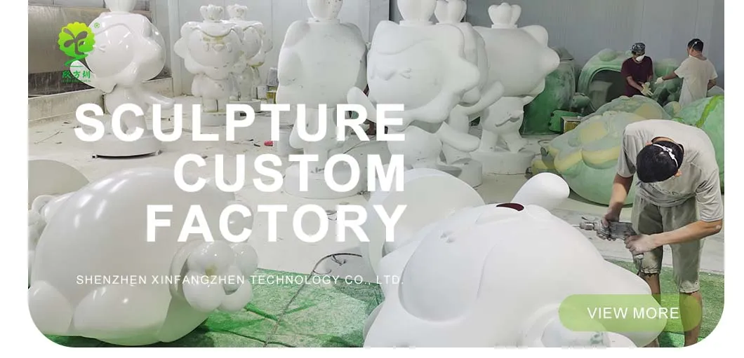Escultura de boneco de cartoon em vidro e aço, decoração suave para shopping, ornamentos