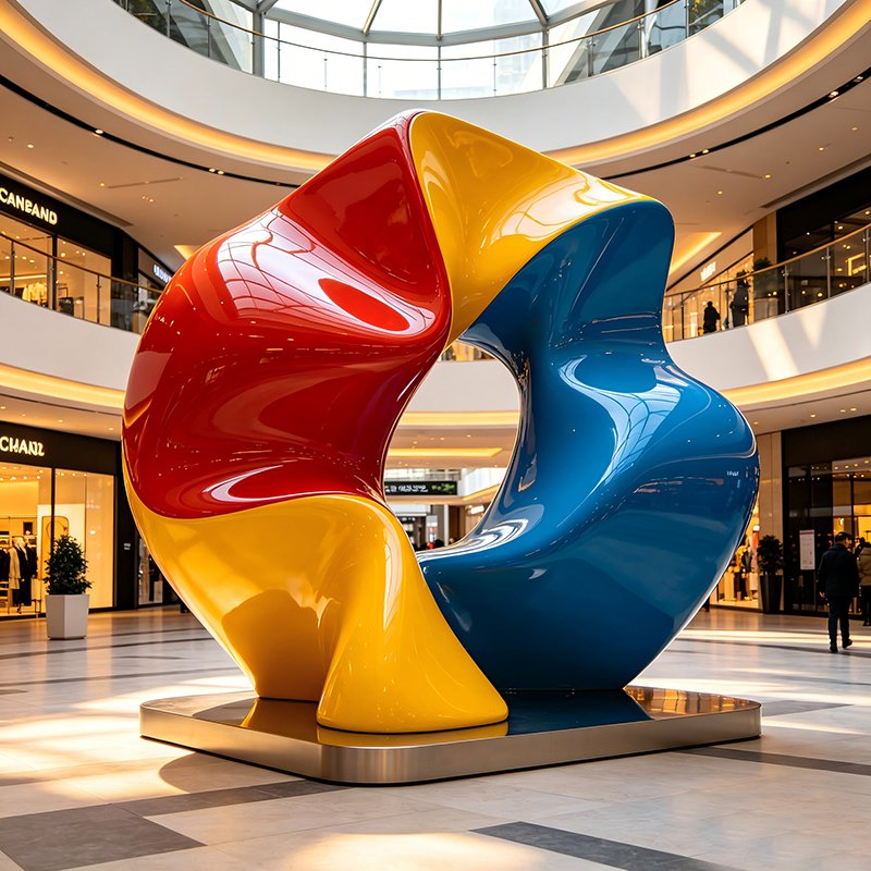 Escultura de Fibra de Vidro Irregular com Quatro Tons Contrastantes, Escultura de Paisagem Suave para Praças de Supermercados Europeus e Americanos