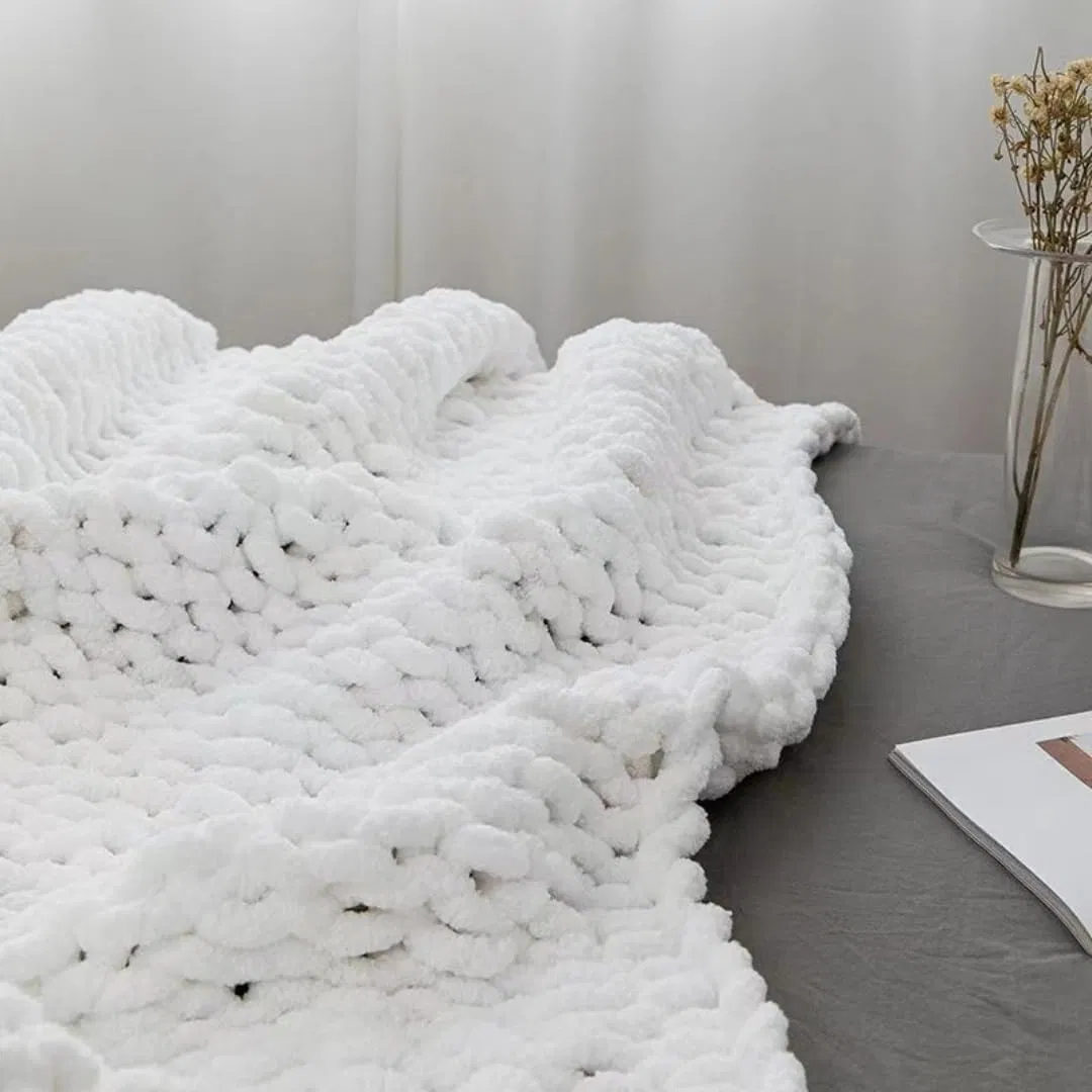 Cobertor de Tricô Chunky, Cobertor de Chenille Tricotado à Mão Quente, Decoração para o Lar Cobertor de Lã Espessa com Trança, Cobertor de Fleece Macio e Respirável para o Natal no Sofá