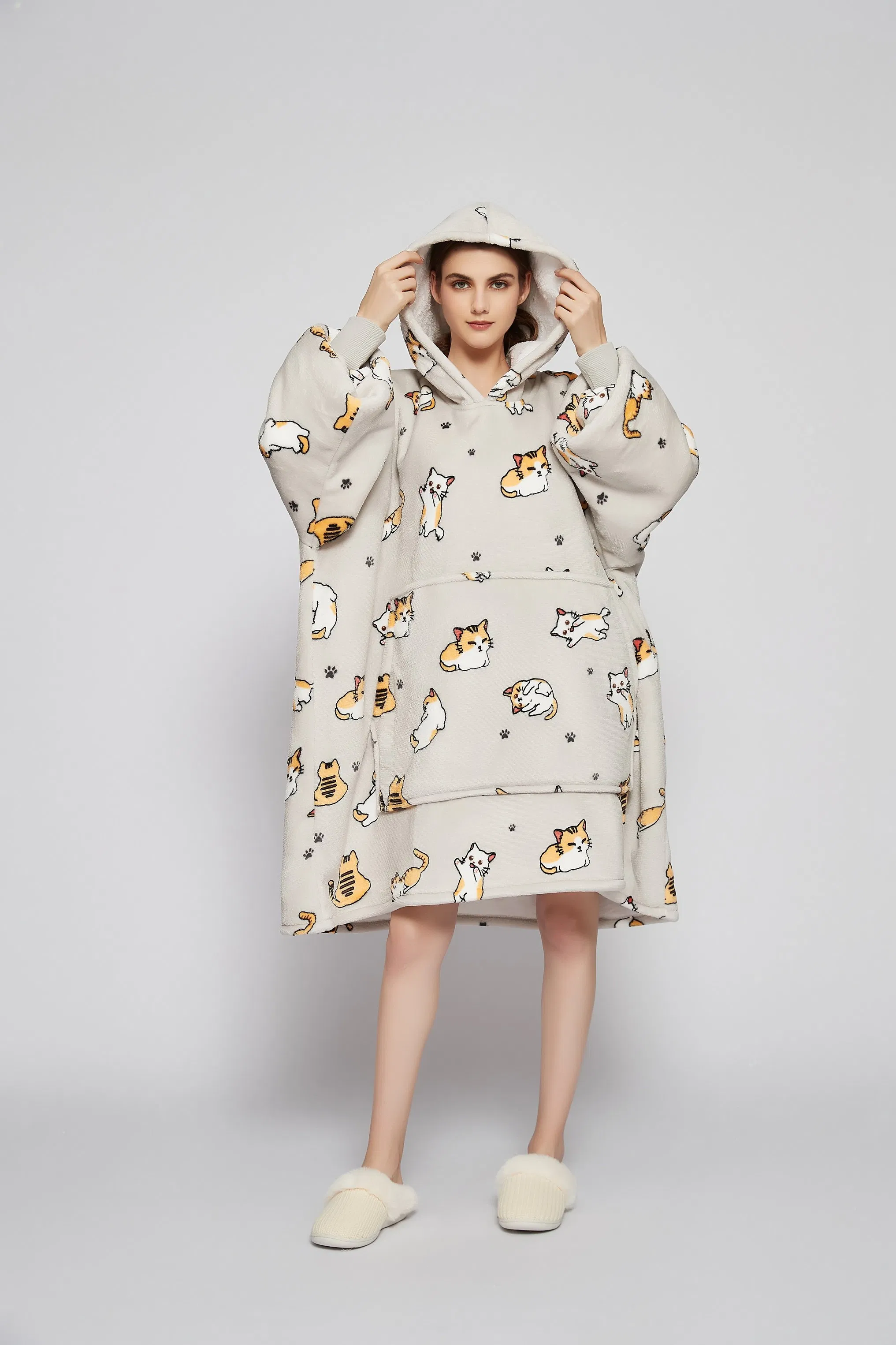Cobertor com Capuz Oversize de Sherpa Vendido em Alta, Cobertor de Fleece Plush para Adulto