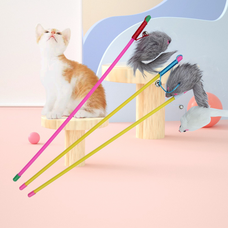 Brinquedo de gato com vara de rato de pelúcia, macio e longo
