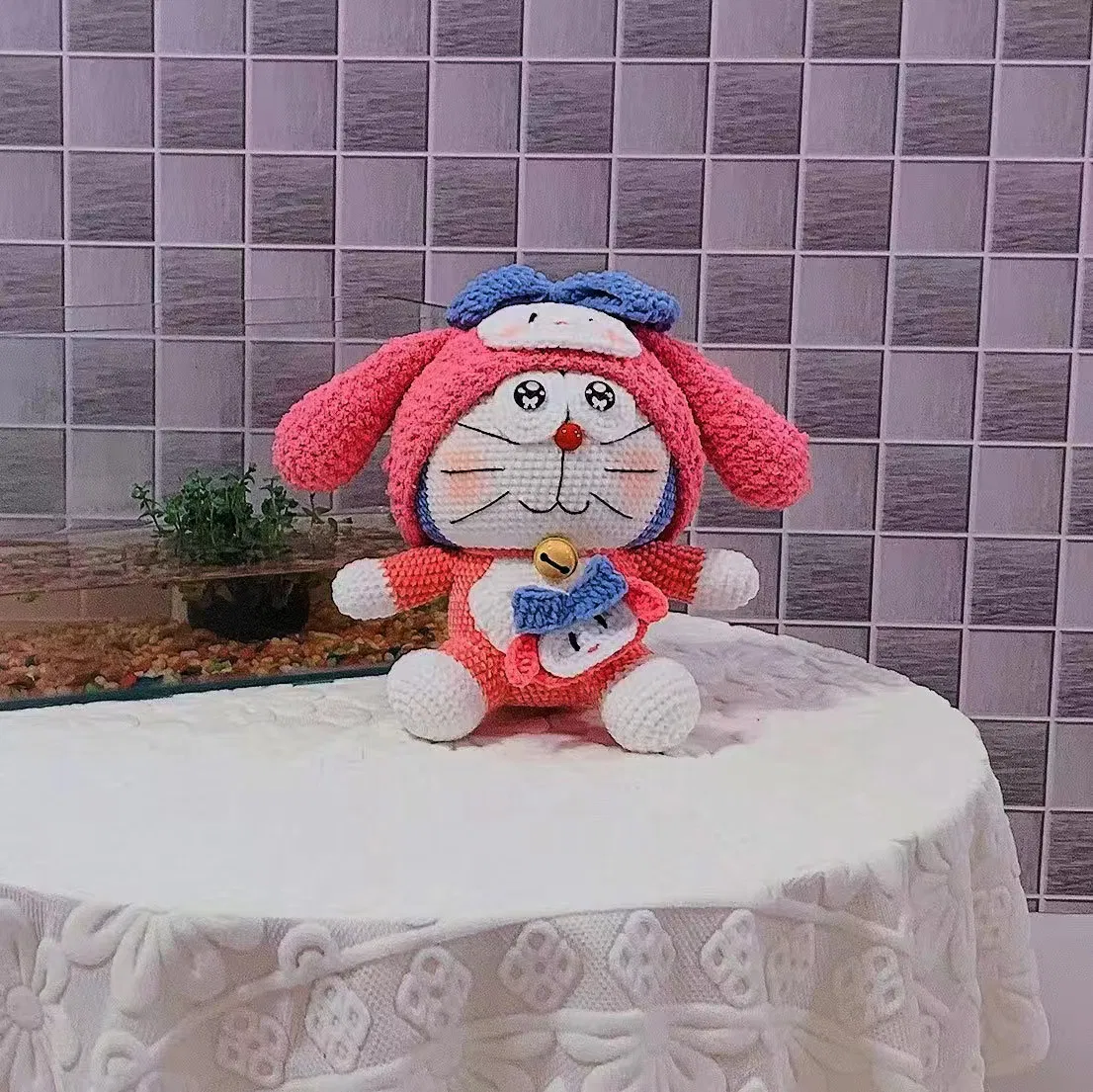 Brinquedo de pelúcia feito à mão em crochê do Doraemon, presente orgânico, brinquedo amigurumi para bebês e crianças