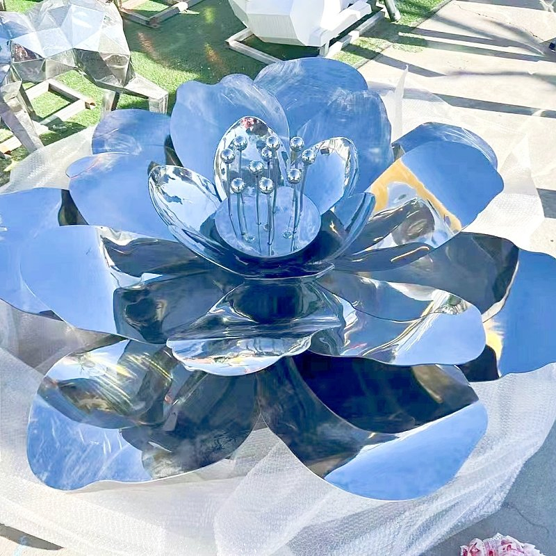 Escultura de Flor de Lótus em Aço Inoxidável para Decoração de Piscina no Jardim