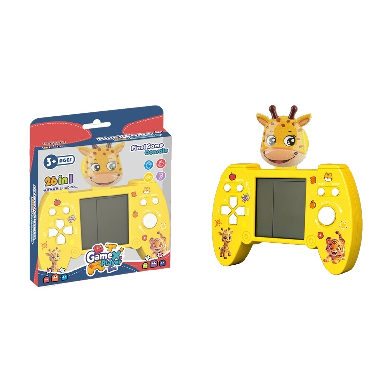 Wholesale Kids Toy Educational Game Machine with 3D Giraffe Head, Bright Yellow Portable Puzzle Console, 26-in-1 Built-in Games, Sensory Gift for Children, Cute