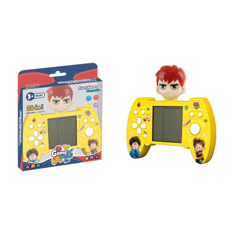 Wholesale Kids Toy Handheld Game Console with 26 Games, Bright Yellow Body, 3D Boy Head Design, Educational Sensory Toy for Children Playing Items Gift