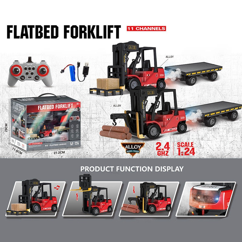 Alloy 11channel 2.4G 1: 24 Forklift Remote Control Truck with Light and Sound