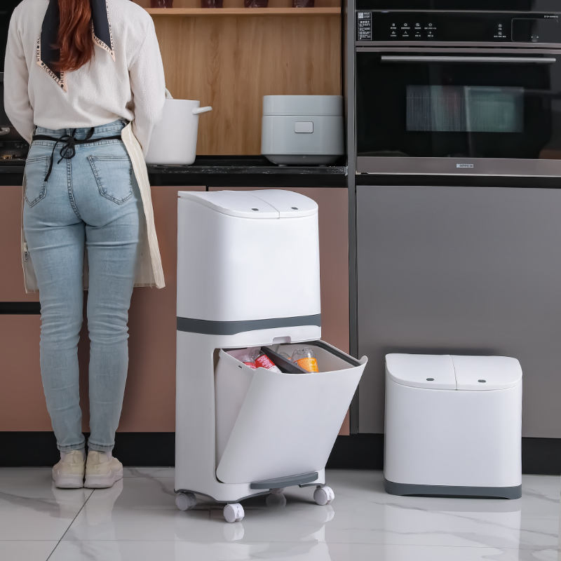 Pressing Type Plastic Trash Bin Modern Mobile Portable Rectangular Standing Garbage