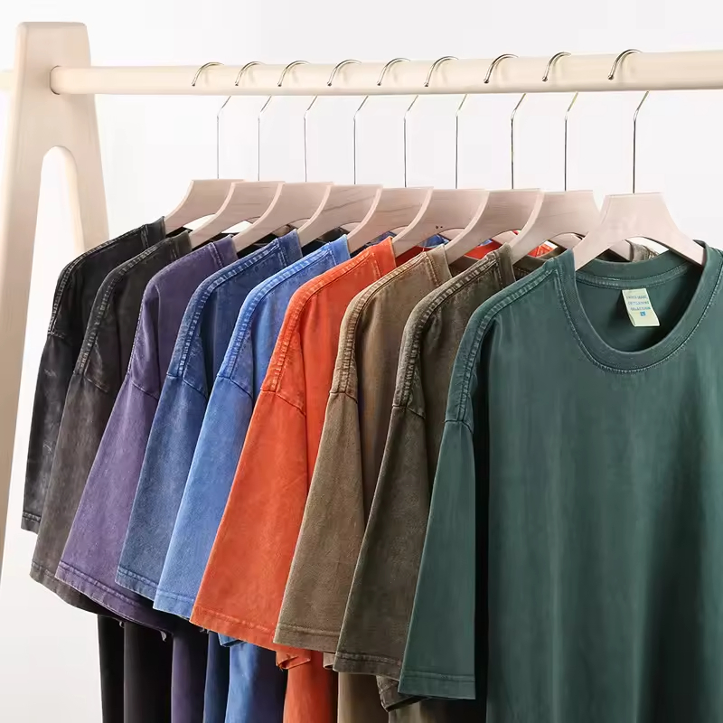 Custom Digital DTG Printing Grey Drop Sleeve Women Men Heavy Weight Acid Wash Vintage Cotton Plus Size Tees T Shirt for Men