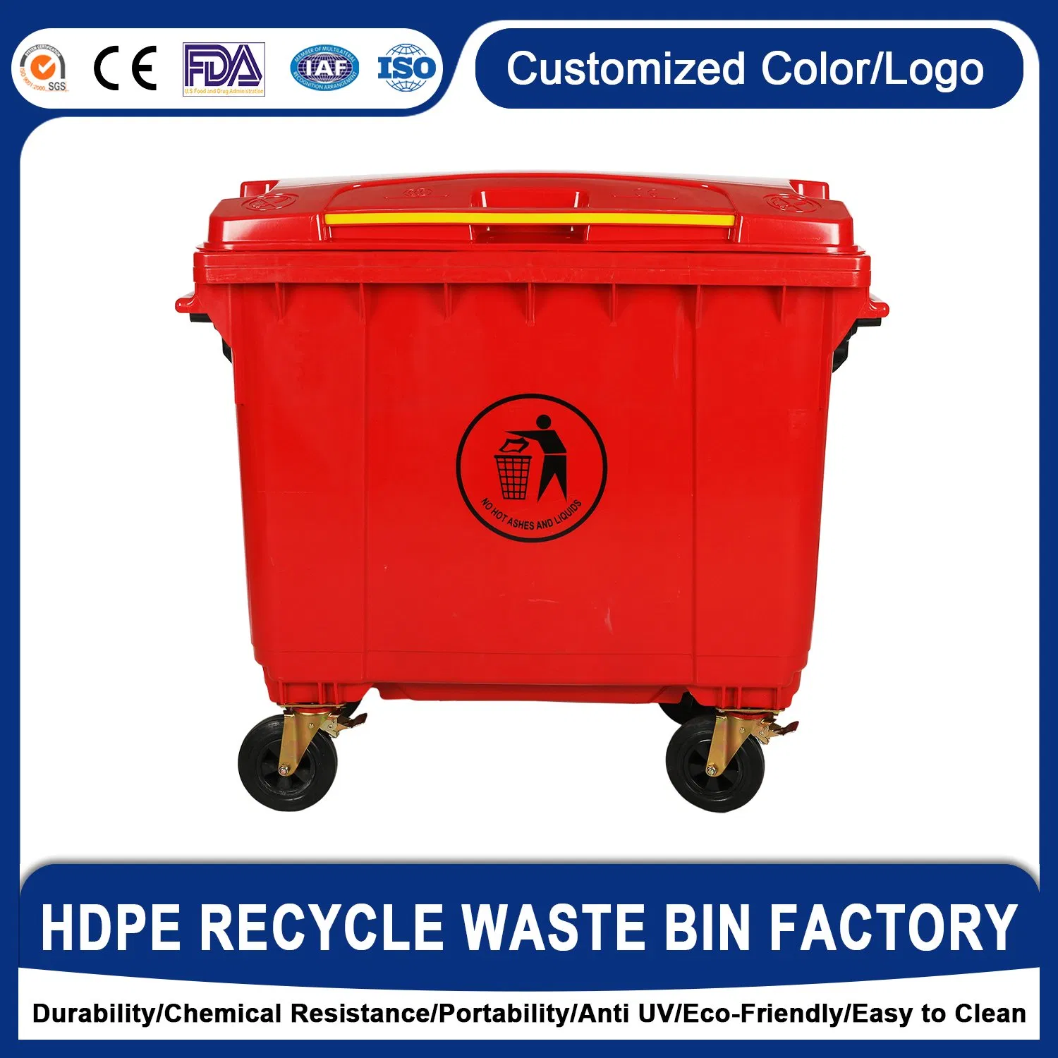 Wholesale Price Public Outdoor Plastic Trash Garbage Can 600L 1100L Waste Bin