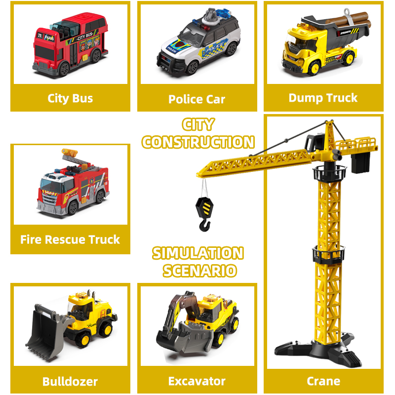 Inertia Urban Construction Truck Toys Kids Boys Stem Gift Friction Enigeering Vehicle Toy Set with Light &amp; Music