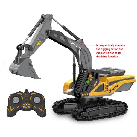 8 Channels Remote Control Engineering Car Toys 1: 22 Plastic Die-Cast Two Versions Excavator Truck Toy with Light and Sound Emulational Truck RC