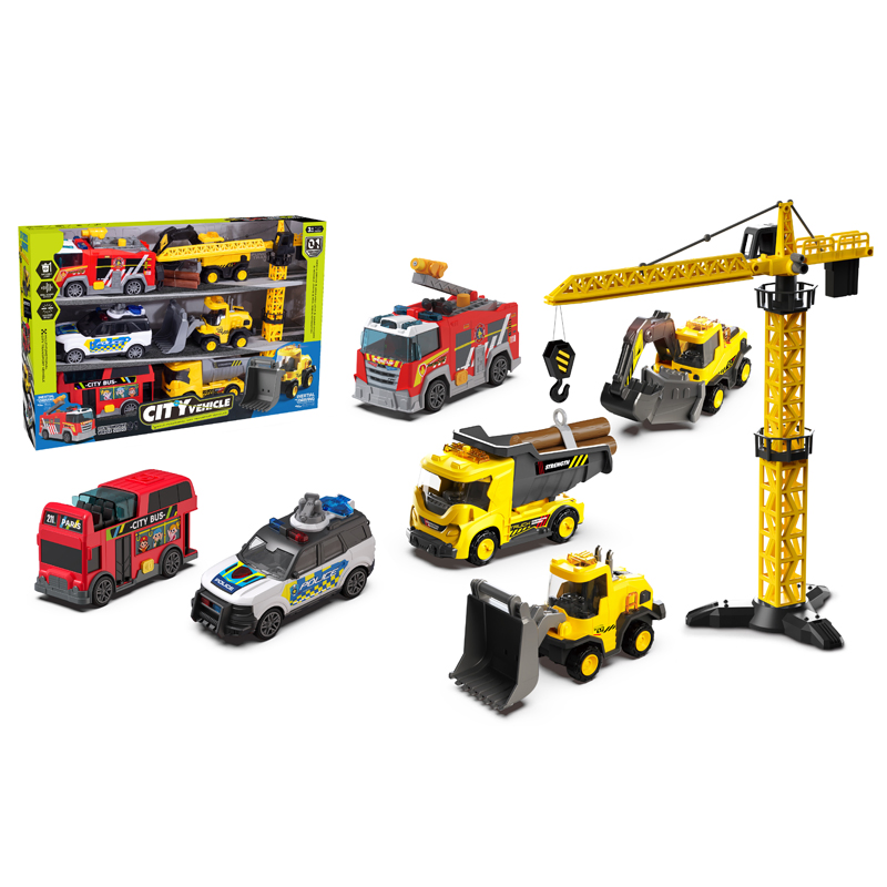 Inertia Urban Construction Truck Toys Kids Boys Stem Gift Friction Enigeering Vehicle Toy Set with Light &amp; Music