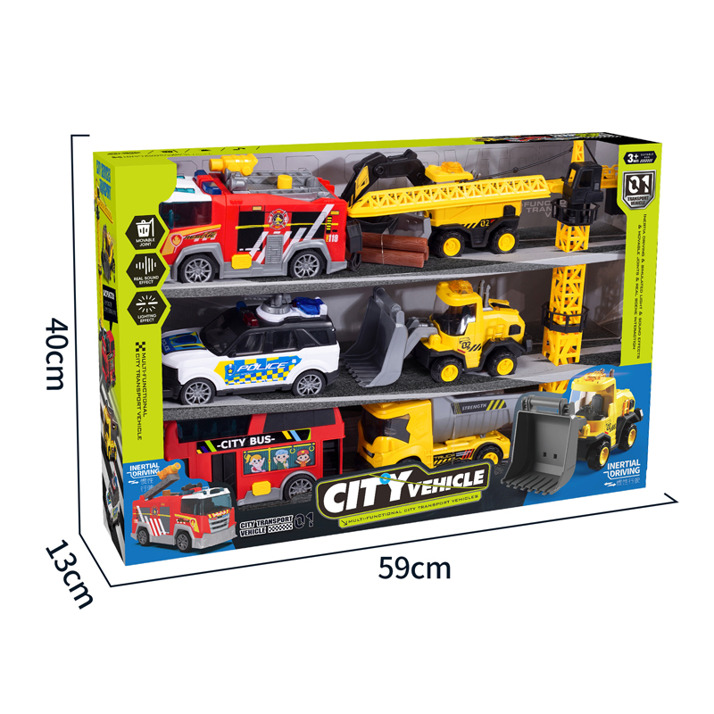 Inertia Urban Construction Truck Toys Kids Boys Stem Gift Friction Enigeering Vehicle Toy Set with Light &amp; Music