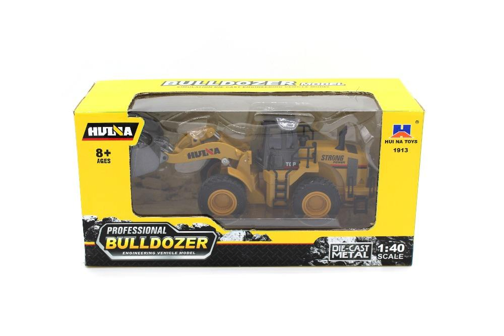 Huina 1913 1: 40 Diecast Stastic Alloy Bulldozer Truck Metal Wheel Loader Car Model Toys Children Educational Toy for Kid