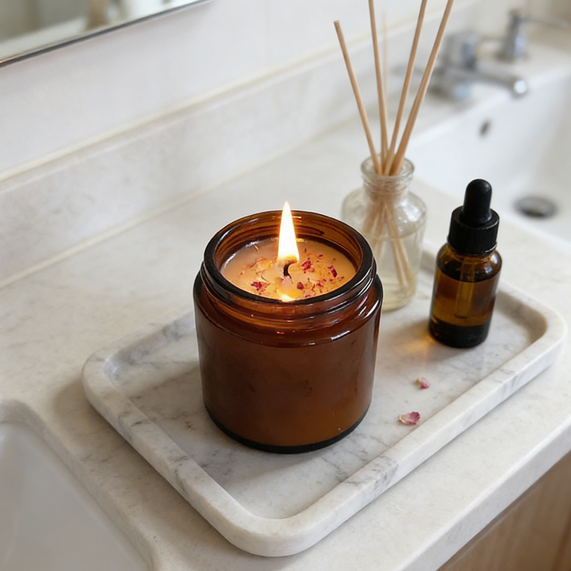 Vintage Amber Brown Glass Jar Long-Lasting Fragrance Home Living Room Relaxing Sleep Aid Scented Candle