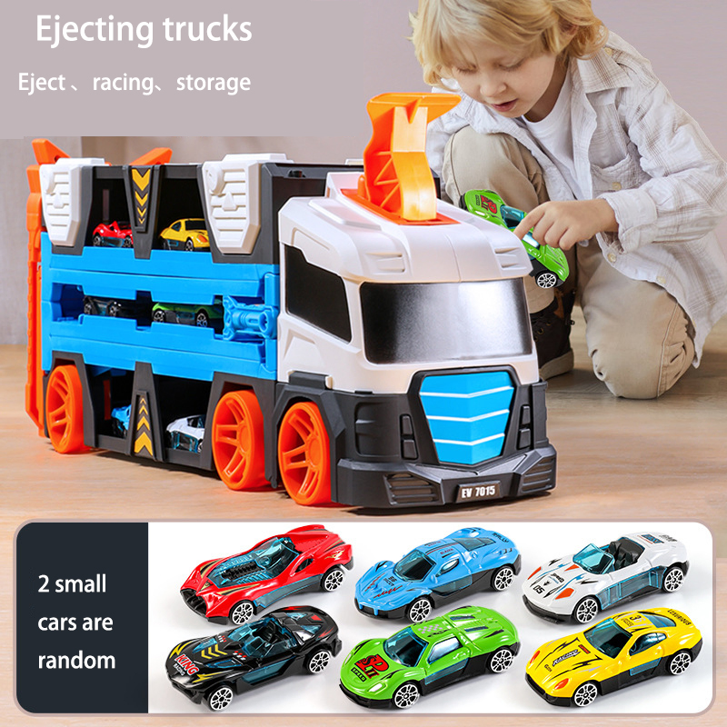 Ejection Big Fire Truck with 2 Small Cars Vehicles for Kids