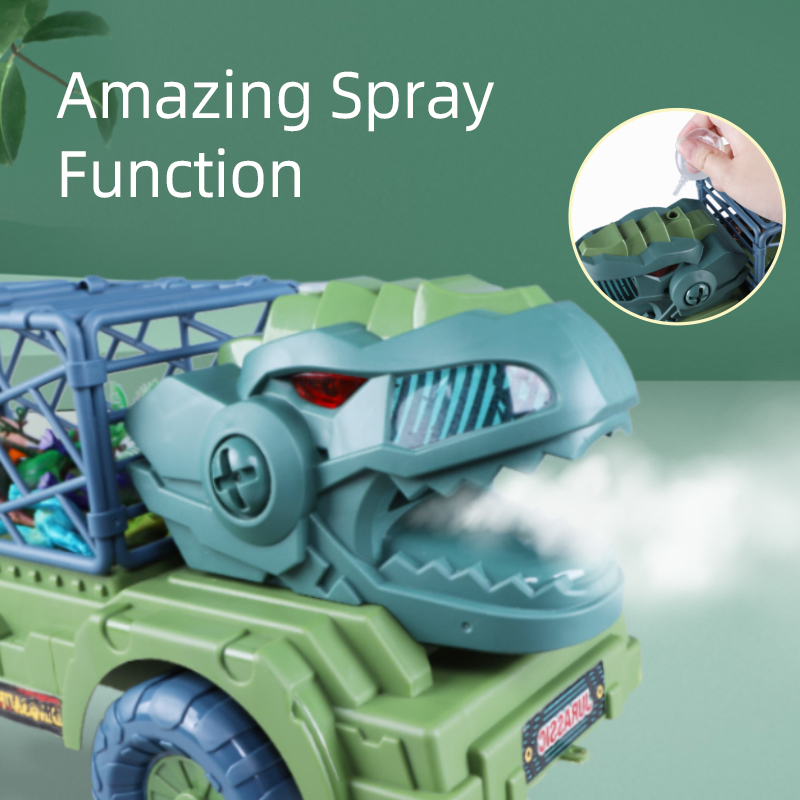 Friction Spray Diecast Vehicles Pull Line Dinosaur Truck Carrier Truck for Kids