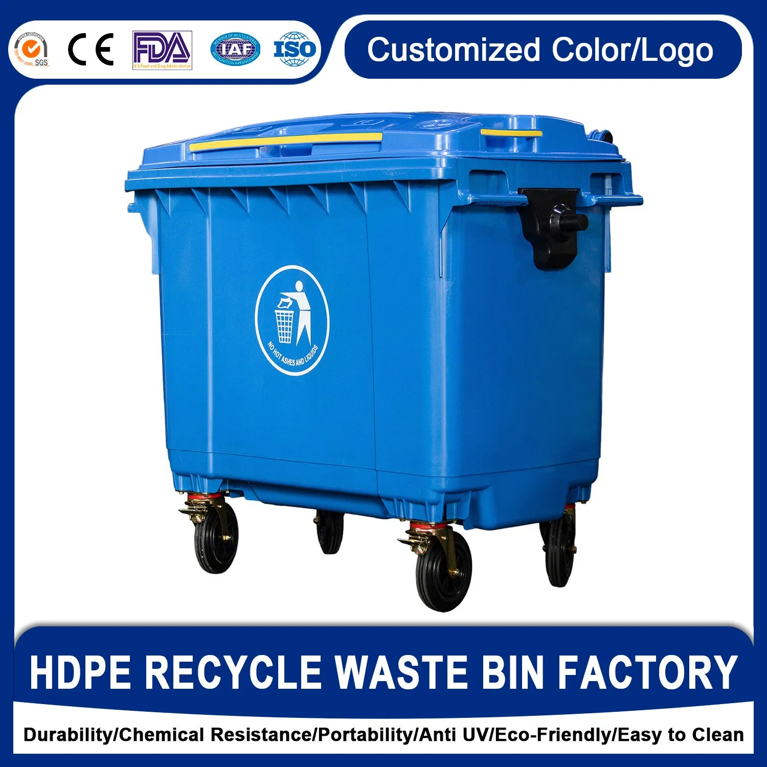 Wholesale Price Public Outdoor Plastic Trash Garbage Can 600L 1100L Waste Bin