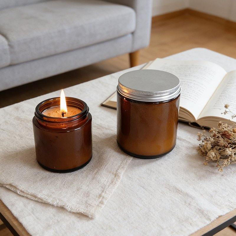 Vintage Amber Brown Glass Jar Long-Lasting Fragrance Home Living Room Relaxing Sleep Aid Scented Candle