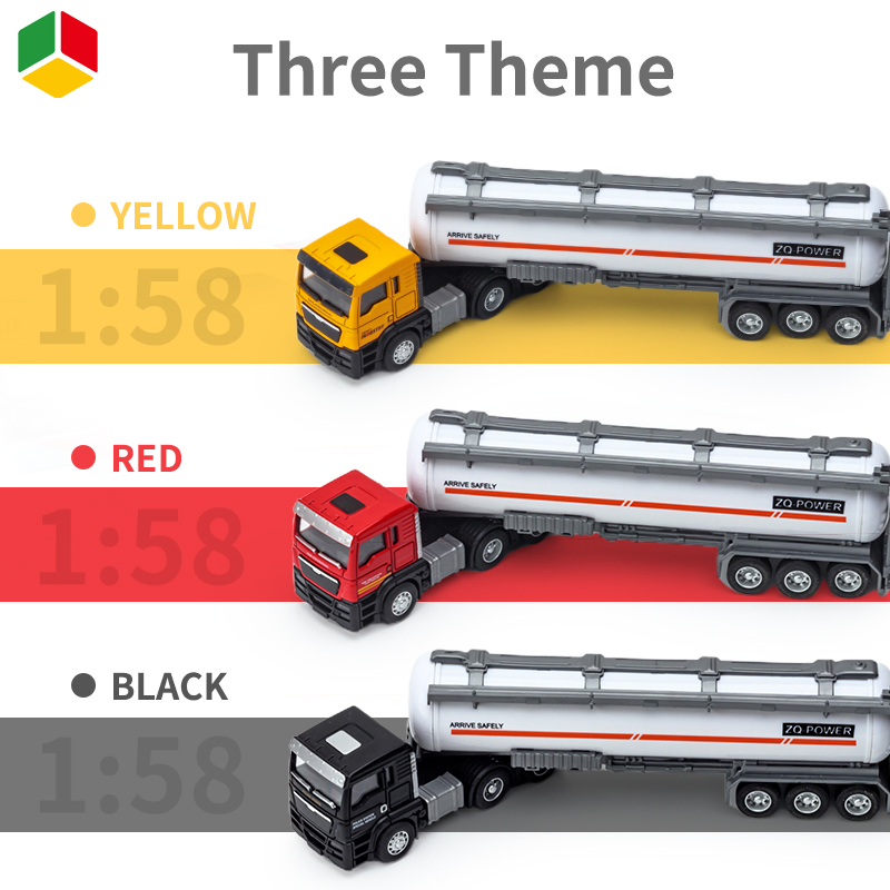 QS Wholesale Alloy Pull Back 1/58 Truck Trailers Metal Kids Toy Set Oil Tank Tractor Car Diecast Trucks Vehicle Car Toys
