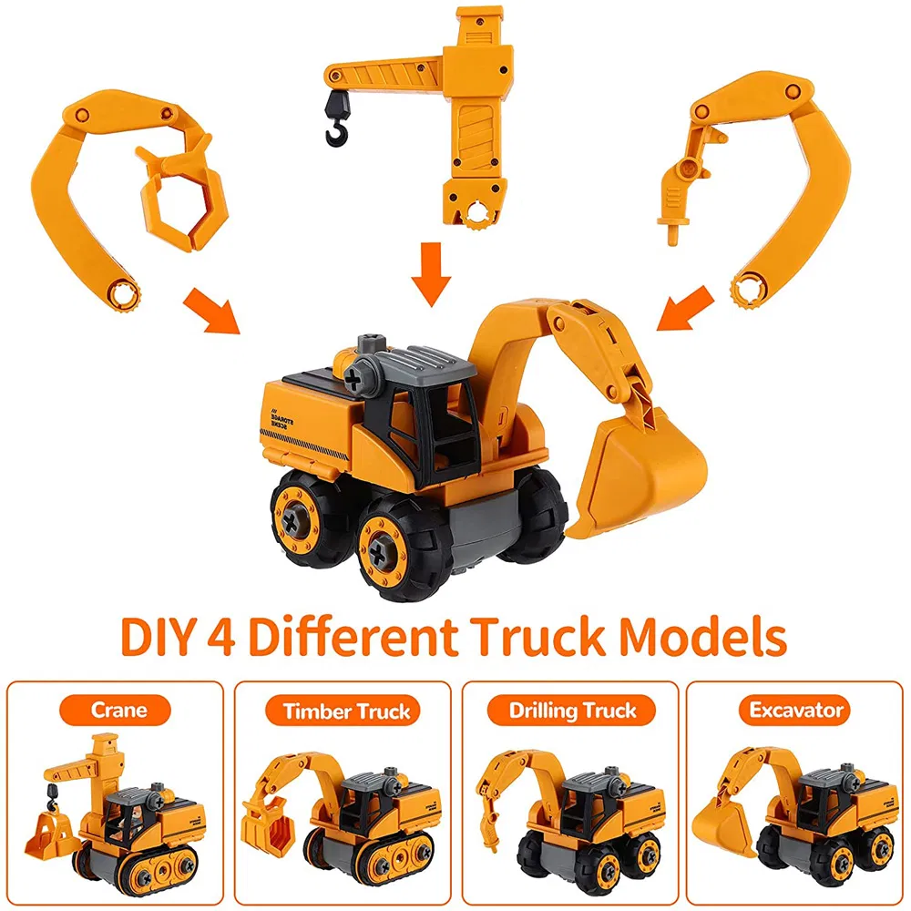 Stem Educational Building Truck Toys Gifts for Boys Girl 4 in 1 Play Trucks Set Take Apart Toy Kids DIY Building Kits Learning Engineering Play Construction Toy