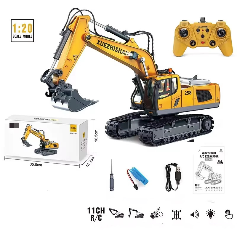 2.4G Scale 1: 24 Radio Control Alloy Metal Truck Excavator Bulldozer Dumper with Signs RC Die Cast Construction Truck Toys Set