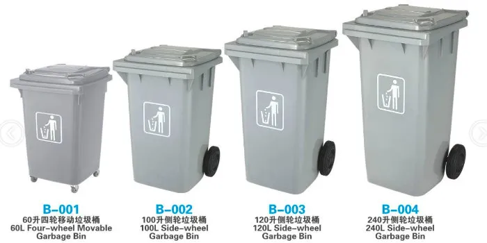 120L Plastic Side-Wheel Garbage Bin Front View