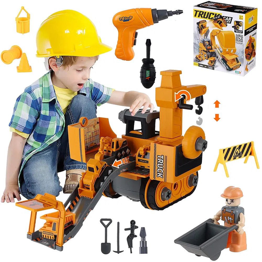 Stem Educational Building Truck Toys Gifts for Boys Girl 4 in 1 Play Trucks Set Take Apart Toy Kids DIY Building Kits Learning Engineering Play Construction Toy