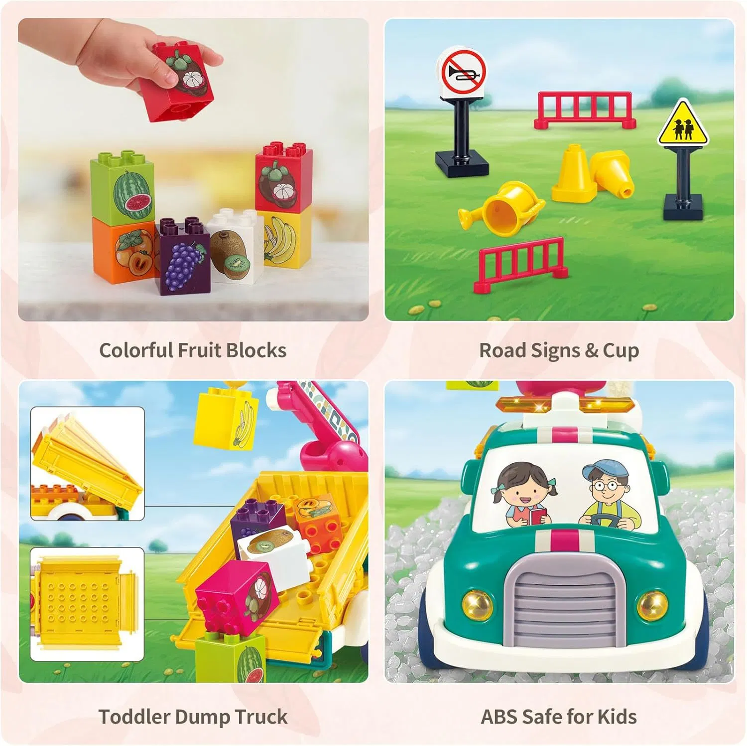 Mist Spray Cartoon Stem Construction Building Block Pull Back Car Toy with Light Sound Smoke Garbage Truck