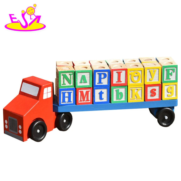 New Hottest Children Mini Wooden Toy Tow Trucks for Blocks Carrier W04A353
