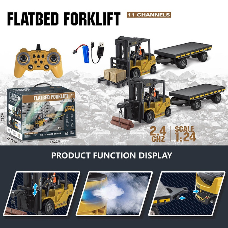 Alloy 11channel 2.4G 1: 24 Forklift Remote Control Truck with Light and Sound