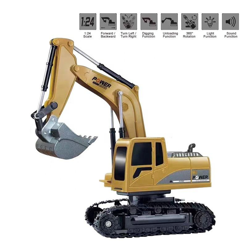 Samtoy 1: 24 Scale 6CH Metal 360 Rotation Toy Construction Vehicles Radio Control RC Excavator Remote Control Trucks with Light