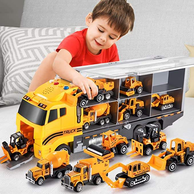 2024 New Hot Sale Children's Gift Die-Cast Construction Toys Car Carrier Vehicle Toy Set W/Play Mat, Truck Alloy Metal Car Toys Set for Kids