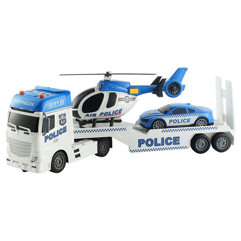 Friction Vehicle Trucks with Car and Plane Kids Toys Chilren Toy Plastici Fire Rescue Flat Transporter Truck Boys Gift Truck with Light and Music