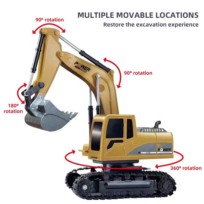 Samtoy 1: 24 Scale 6CH Metal 360 Rotation Toy Construction Vehicles Radio Control RC Excavator Remote Control Trucks with Light