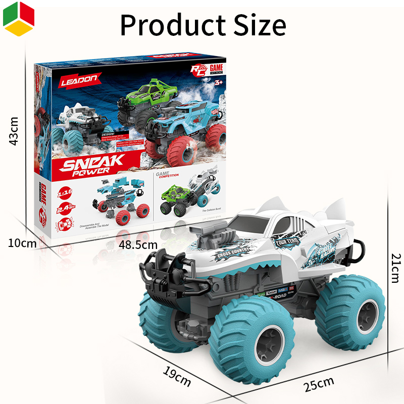 QS Toys Amazon Hot Sales Wholesale Assemble DIY Remote Control Car 1: 16 2.4GHz Big Wheel off-Road Truck for Boys Crash Car Battle Shark Radio Control Toys